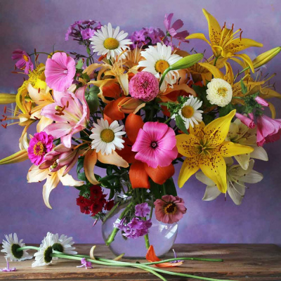 Картина по номерам Лилии и ромашки 40х40 см 30 цветов Рыжий кот Х-5652 1